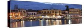 Old Venetian Harbour, Taverns on Seaside, Rethymno, Rethymnon, Crete, Greek Islands, Greece, Europe-Markus Lange-Stretched Canvas