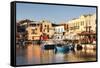 Old Venetian Harbour, Taverns on Seaside, Rethymno (Rethymnon)-Markus Lange-Framed Stretched Canvas