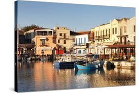 Old Venetian Harbour, Taverns on Seaside, Rethymno (Rethymnon)-Markus Lange-Stretched Canvas
