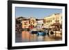 Old Venetian Harbour, Taverns on Seaside, Rethymno (Rethymnon)-Markus Lange-Framed Photographic Print