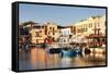 Old Venetian Harbour, Taverns on Seaside, Rethymno (Rethymnon)-Markus Lange-Framed Stretched Canvas