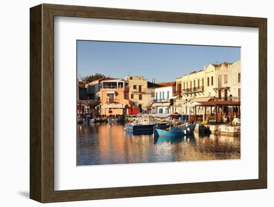 Old Venetian Harbour, Taverns on Seaside, Rethymno (Rethymnon)-Markus Lange-Framed Photographic Print