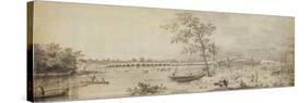 Old Walton Bridge Seen from the Middlesex Shore, 1755 (Pen and Ink with Wash on Paper)-Canaletto-Stretched Canvas