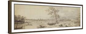 Old Walton Bridge Seen from the Middlesex Shore, 1755 (Pen and Ink with Wash on Paper)-Canaletto-Framed Premium Giclee Print