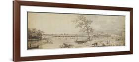 Old Walton Bridge Seen from the Middlesex Shore, 1755 (Pen and Ink with Wash on Paper)-Canaletto-Framed Premium Giclee Print