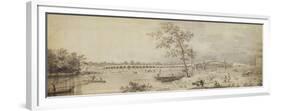 Old Walton Bridge Seen from the Middlesex Shore, 1755 (Pen and Ink with Wash on Paper)-Canaletto-Framed Premium Giclee Print