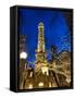 Old Water Tower with holiday lights, Chicago, Illinois, USA-Alan Klehr-Framed Stretched Canvas