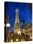 Old Water Tower with holiday lights, Chicago, Illinois, USA-Alan Klehr-Stretched Canvas