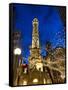 Old Water Tower with holiday lights, Chicago, Illinois, USA-Alan Klehr-Framed Stretched Canvas