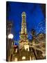 Old Water Tower with holiday lights, Chicago, Illinois, USA-Alan Klehr-Stretched Canvas