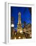 Old Water Tower with holiday lights, Chicago, Illinois, USA-Alan Klehr-Framed Photographic Print