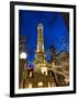 Old Water Tower with holiday lights, Chicago, Illinois, USA-Alan Klehr-Framed Photographic Print