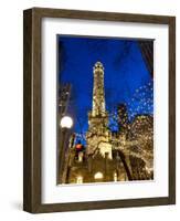 Old Water Tower with holiday lights, Chicago, Illinois, USA-Alan Klehr-Framed Photographic Print