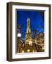 Old Water Tower with holiday lights, Chicago, Illinois, USA-Alan Klehr-Framed Photographic Print