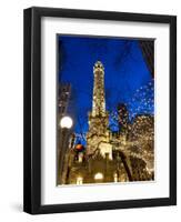 Old Water Tower with holiday lights, Chicago, Illinois, USA-Alan Klehr-Framed Photographic Print