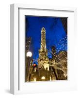 Old Water Tower with holiday lights, Chicago, Illinois, USA-Alan Klehr-Framed Photographic Print