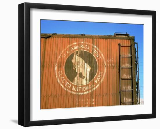 Old Weathered Box Car Showing Design Promoting Travel to Glacier National Park-Walker Evans-Framed Photographic Print