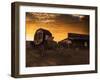 Old West 3D Illustration, Carriage and House at Sunset-Pedro Turrini Neto-Framed Art Print