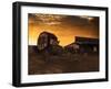 Old West 3D Illustration, Carriage and House at Sunset-Pedro Turrini Neto-Framed Art Print
