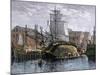 Old Whaling Ship Hove Down for Repairs, New Bedford, Massachusetts, c.1800-null-Mounted Giclee Print