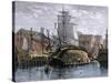 Old Whaling Ship Hove Down for Repairs, New Bedford, Massachusetts, c.1800-null-Stretched Canvas