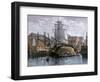 Old Whaling Ship Hove Down for Repairs, New Bedford, Massachusetts, c.1800-null-Framed Giclee Print