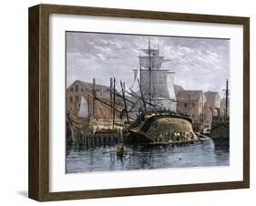 Old Whaling Ship Hove Down for Repairs, New Bedford, Massachusetts, c.1800-null-Framed Giclee Print