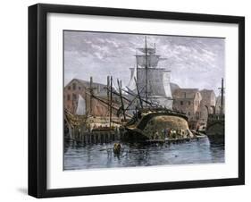 Old Whaling Ship Hove Down for Repairs, New Bedford, Massachusetts, c.1800-null-Framed Giclee Print