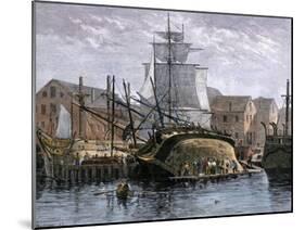 Old Whaling Ship Hove Down for Repairs, New Bedford, Massachusetts, c.1800-null-Mounted Giclee Print