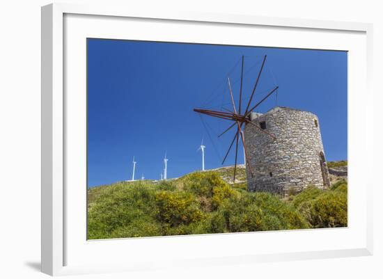 Old Windmill and Modern Wind Turbines. Naxos Island, Greece-Ali Kabas-Framed Photographic Print