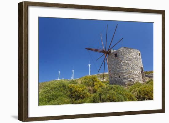 Old Windmill and Modern Wind Turbines. Naxos Island, Greece-Ali Kabas-Framed Photographic Print