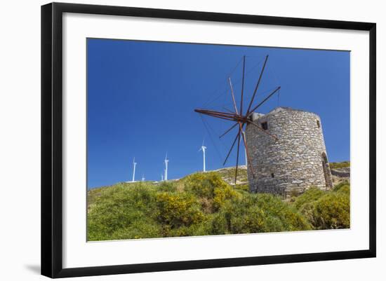 Old Windmill and Modern Wind Turbines. Naxos Island, Greece-Ali Kabas-Framed Photographic Print