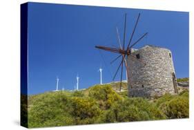 Old Windmill and Modern Wind Turbines. Naxos Island, Greece-Ali Kabas-Stretched Canvas