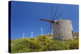 Old Windmill and Modern Wind Turbines. Naxos Island, Greece-Ali Kabas-Stretched Canvas