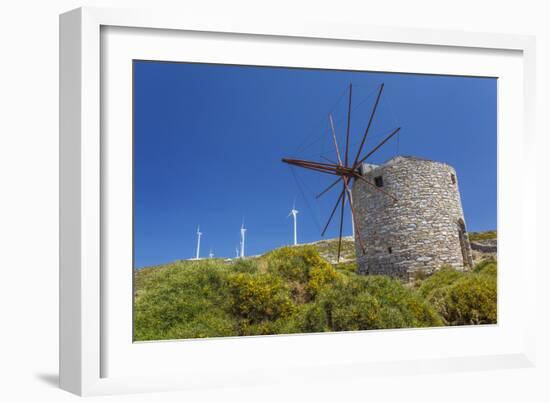 Old Windmill and Modern Wind Turbines. Naxos Island, Greece-Ali Kabas-Framed Photographic Print