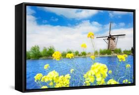 Old Windmill in Kinderdijk-Elshout Netherlands-SerrNovik-Framed Stretched Canvas