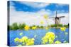 Old Windmill in Kinderdijk-Elshout Netherlands-SerrNovik-Stretched Canvas