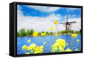 Old Windmill in Kinderdijk-Elshout Netherlands-SerrNovik-Framed Stretched Canvas