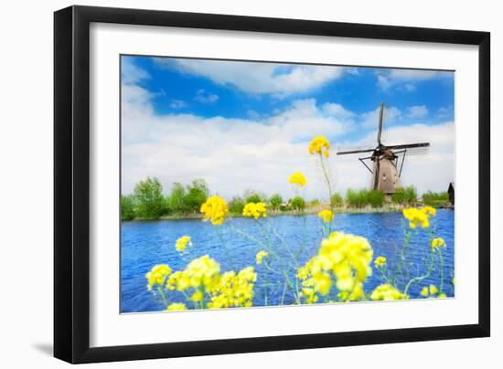 Old Windmill in Kinderdijk-Elshout Netherlands-SerrNovik-Framed Photographic Print