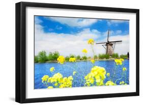 Old Windmill in Kinderdijk-Elshout Netherlands-SerrNovik-Framed Photographic Print