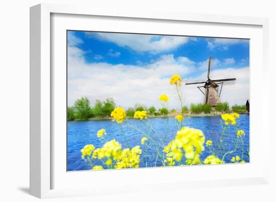 Old Windmill in Kinderdijk-Elshout Netherlands-SerrNovik-Framed Photographic Print