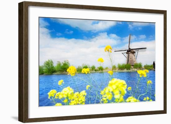 Old Windmill in Kinderdijk-Elshout Netherlands-SerrNovik-Framed Photographic Print