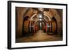 Old Wine Barrels in the Vault of Winery-Dmitriy Yakovlev-Framed Photographic Print