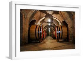 Old Wine Barrels in the Vault of Winery-Dmitriy Yakovlev-Framed Photographic Print