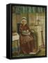 Old Woman by the Fireplace-August Allebe-Framed Stretched Canvas