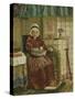 Old Woman by the Fireplace-August Allebe-Stretched Canvas