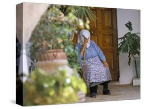 Old Woman Dozing at Monastery, Paleokastritsa, Corfu, Greek Islands, Greece-Hans Peter Merten-Stretched Canvas