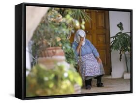 Old Woman Dozing at Monastery, Paleokastritsa, Corfu, Greek Islands, Greece-Hans Peter Merten-Framed Stretched Canvas