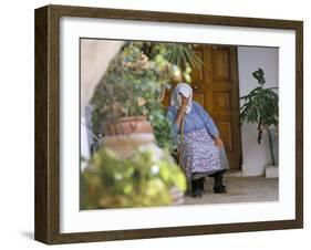 Old Woman Dozing at Monastery, Paleokastritsa, Corfu, Greek Islands, Greece-Hans Peter Merten-Framed Photographic Print