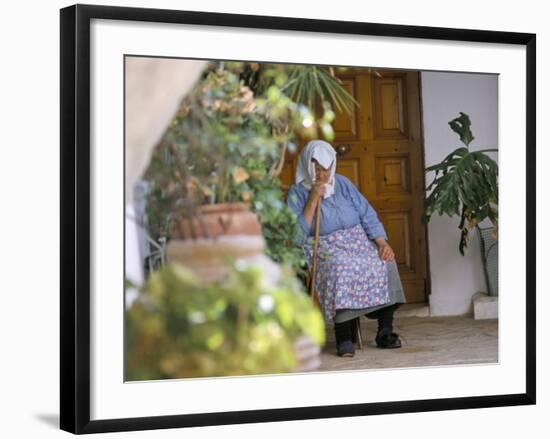 Old Woman Dozing at Monastery, Paleokastritsa, Corfu, Greek Islands, Greece-Hans Peter Merten-Framed Photographic Print